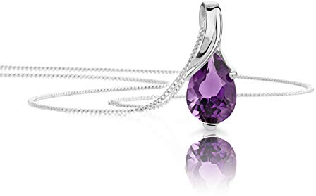 Orovi – Tropfen Halskette aus 9 Karat (375) Weißgold mit Amethyst (0.61 ct) – filigrane Gold Kette Damen mit lila Edelstein Anhänger in Tropfenform – Goldkette allergenfrei & handgemacht (45 cm)