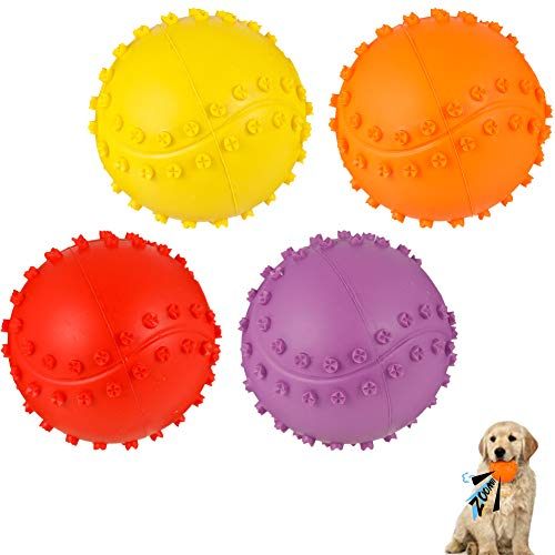 umorismo 4 Pack Hundespielzeug Bälle Squeaker Ball Hund,Langlebiges Naturkautschuk Hund Fuball,Quietschball Kauspielzeug Für Kleine&Groe Hunde