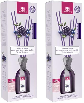 CRISTALINAS | Pack 2 Ambientador Mikado | 100% Puro | Larga Duración 12 Semanas | 2x90ml | 0% Alcohol (Frutos del Bosque, 90ml)