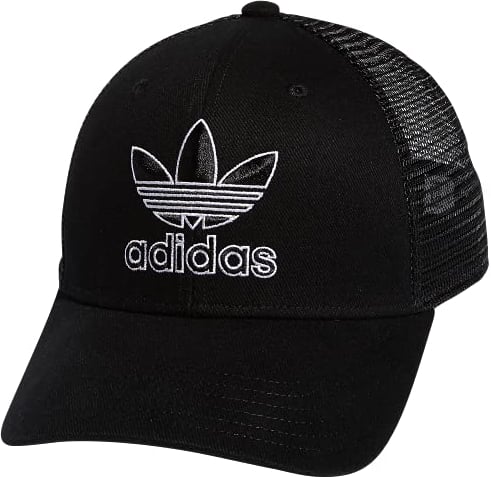adidas Originals Men's Icon Trucker Structured Precurve Snapback Cap, Black/Black/White, One Size
