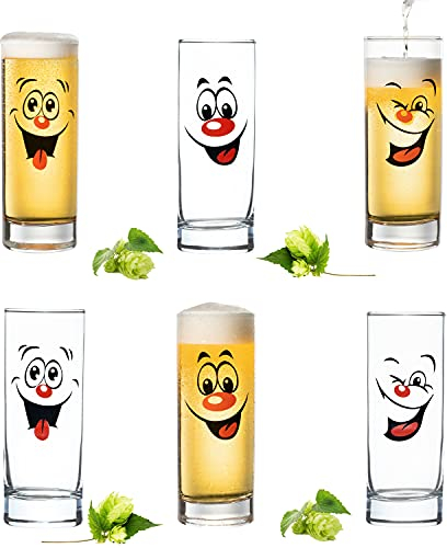 PLATINUX Lot de 6 verres à bière de 300 ml (maximum 335 ml) avec visage amusant, verres à bière pour carnaval 101415