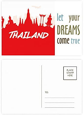 Red Outline Landmark Thailand Dream Come True Postkarten-Set, Dankeskarte, 20 Stück