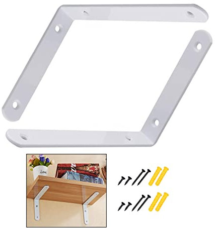 Staffe Per Mensole, Reggimensola in Ferro a Forma Di L 200x150x25mm, Supporto Per Mensola Galleggiante Decorativo, Supportis Ad Angolo Retto Da Parete, Con Viti e Tasselli,White-20x15cm/7.9*5.9in