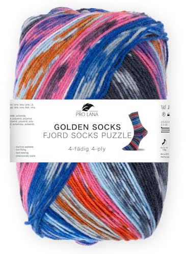 Pro Lana Fjord Socks Puzzle, 100 g/420 m, 4-fädige Sockenwolle aus 75% Schurwolle / 25% Polyamid, tolle Farben (85)