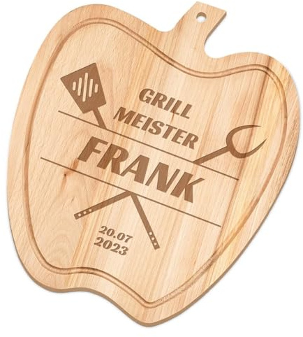 Maverton Holzapfel Küchenbrett mit Gravur - natürliches Buchenholz - Servierbrett - Größe: ca. 32 x 28 cm - zu Weihnachten - zum Geburtstag - für Männer - Meister