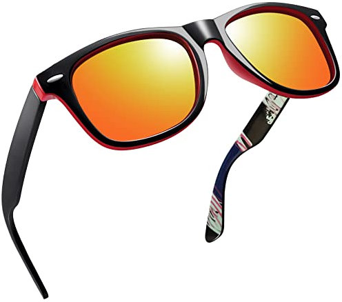 Joopin Klassische Rechteckige Sonnenbrille Damen Orange Rot UV400 Unisex Spiegel Polarisierte Sonnenbrille Herren Retro zum Fahren Wandern (Verspiegelt Lavarot)