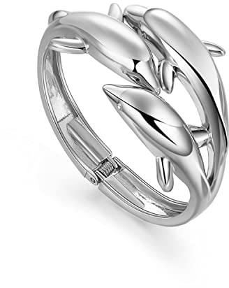 ODETOJOY Delphin-Armband Damen Gold und Silber Manschettenarmbänder für Damen Geburtstagsscharnier offen Boho glatter Delphin-Liebes-Armreif (Silber)