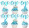 SYKYCTCY 24 Pack One Cupcake Toppers Glitter Baby First Birthday Party Cupcake Food Picks Decorations for Baby Shower Boys Girls Kids 1st Birthday Party Cake Decorations Supplies Blue