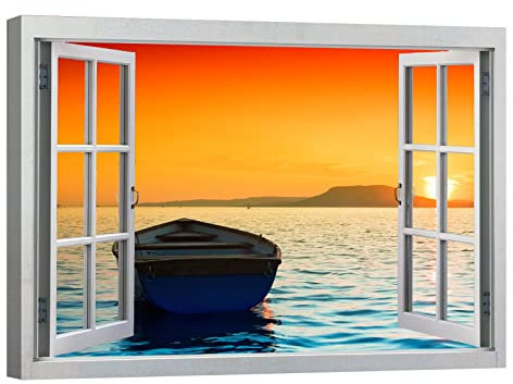 canvashop Quadri Moderni Soggiorno Finestra Sul Mare Cm 70X50 Stampe Da Parete Quadro Su Tela Canvas 53