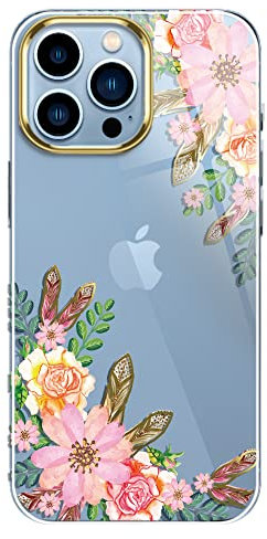 luolnh Compatible with iPhone 13 Pro Case with Flower,for Girly Women,Shockproof Clear Floral Pattern Hard Back Cover for iPhone 13 Pro 6.1 inch 2021-Diagonal Plum Blossom