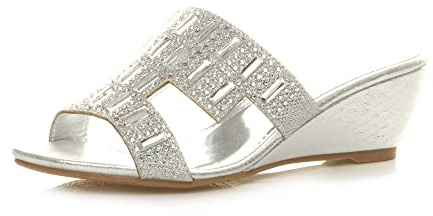 AJVANI Womens ladies mid low heel wedge peeptoe cut out diamante mules sandals shoes size