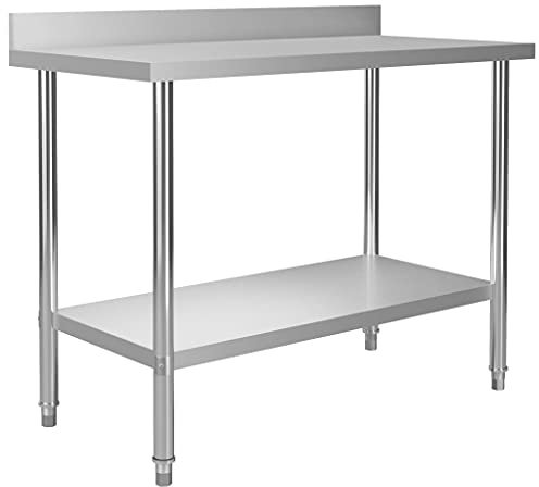 YuMeng Küchen-Arbeitstisch mit Aufkantung, Grilltisch Outdoor, Outdoorküche Schrank, Grill Beistelltisch, Küchenwerkbank, 120 x 60 x 93 cm Edelstahl