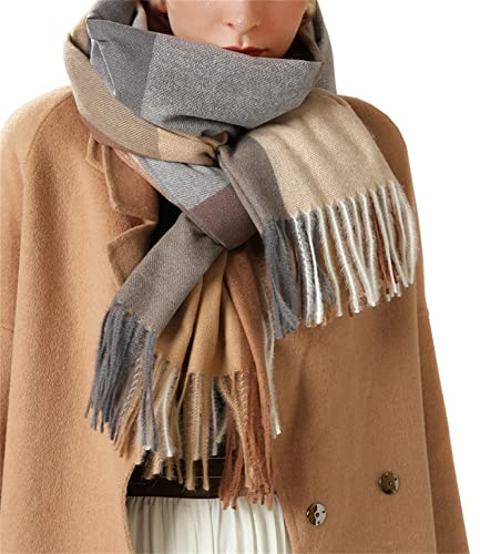 Einaily Damen Schal Kariert übergroßer Quadratisch Deckenschal Herbstschal Winterschal Karo Tartan Streifen Plaid Muster XXL Oversized quasten Fransen Poncho 40+ Farben Schals Weich Warm Strickschal