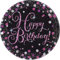 amscan Happy Birthday 8 Glitzer Teller pink schwarz