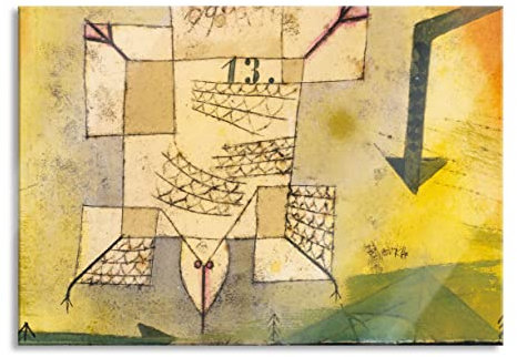 Pixxprint Glasbild, Wandbild auf Echtglas, Paul Klee - Abstürzender Vogel, 60x40 cm, inkl. Aufhängung und Abstandshalter