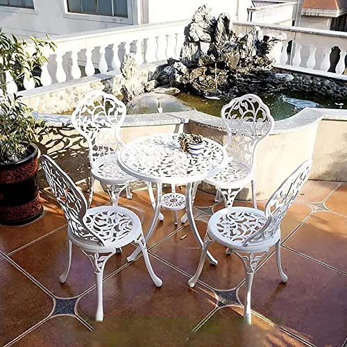 WYZCHDM Gartenmöbel Set Gartentisch mit 4 Rose Stühlen Grand Patio Bistro Set, Wetterfest | Rostfrei | Wartungsarm, stabile Sitzgarnitur für Balkon & Garten & Terrasse, wetterfestes Gartenset White