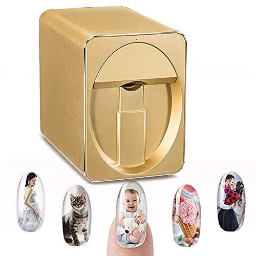 PUFYA Professional 3D Nail Printer Mini Printer for Nails, Portable Mobile Nail Art Printing Machine For Home Or Nail Salon, Massive Designs Available for Download, Gold
