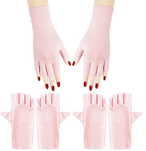 Arqumi UV Gloves for Gel Nails, 2 Pairs anti UV Gloves for Gel Nail Light Lamp Dryer Nail Art Fingerless UV Protection Gloves for Gel Manicures Pink
