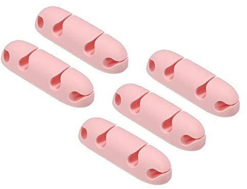 sourcing map 5pcs Cable Clips Cord Organizer for Desk, 4 Slots Silicone Adhesive Cord Holders Organizer Cable Management for USB Charging Cable, Pink