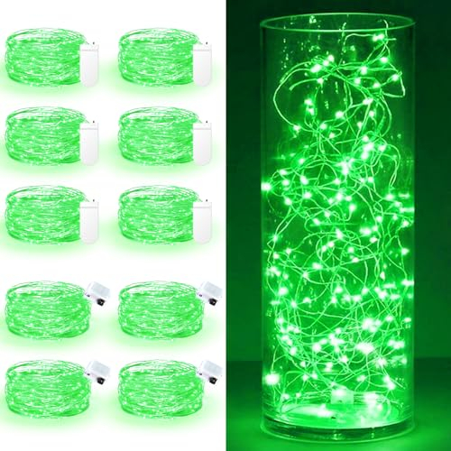 Maxee 10 Stück 2M Grün LED Lichterkette Batterie, Wasserdicht für DIY, Party, Stimmung Lichter, Weihnachtsdeko, Innen- und Außenbereich Deko, 4 Stück Quadratische + 6 Stück Flache Lichterkette