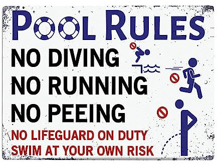 Pool Warnung Metall Blechschild, Pool Wissen Metall Blechschild, Pool Regeln Planen Bildung, Schwimmbad Regeln Schild für Outdoor Sicherheit Bauernhof Warnung Dekorationen (01