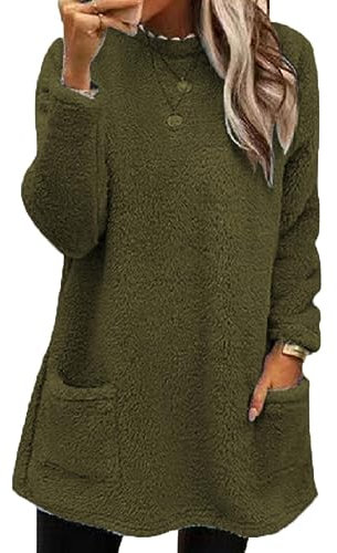 Damen Herbst Und Winter T-Shirt Pendler LäSsig Tasche Rundhalsausschnitt Warm Langarm Einfarbig Pullover