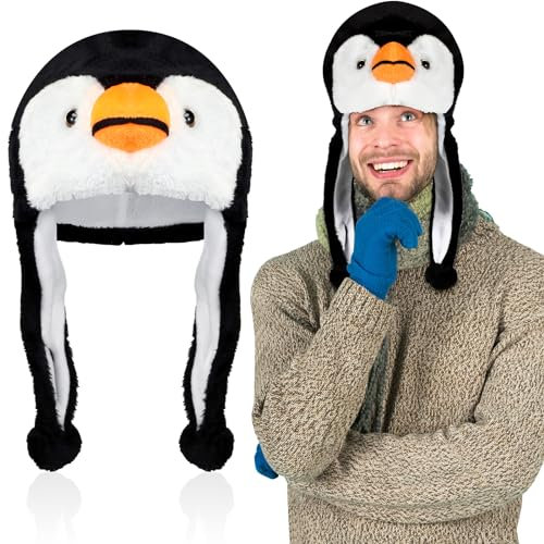 HICARER Pinguin Hut mit Ohr Süßer Plüsch Hut mit Ohrenklappen Pinguin Kostüm Cosplay Karikatur Pinguin Ohrenklappen Mütze Winter Ski Stil Mütze Warme Gemütliche Kopfbedeckung Foto Requisiten