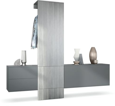 Vladon Garderobe Carlton Set 1, Made in Germany, Flur-Garderobe aus Deko-paneel, Schubladen-Kommode & Schuhschrank, Anthrazit matt/Avola-Anthrazit (209 x 193 x 35 cm)