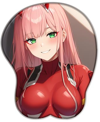 PUrar The Franxx Zero Two 3D Anime mit Handgelenkauflage - Sexy Mauspad aus Silikon - Ergonomisches Mauspad - Gel-Schreibtischunterlage - Gaming-Mauspad