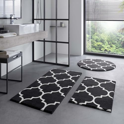 Taracarpet Badematte Badteppich für das Badezimmer waschbar in der Waschmachine Florentiner Muster Schwarz Weiss 080x150 cm