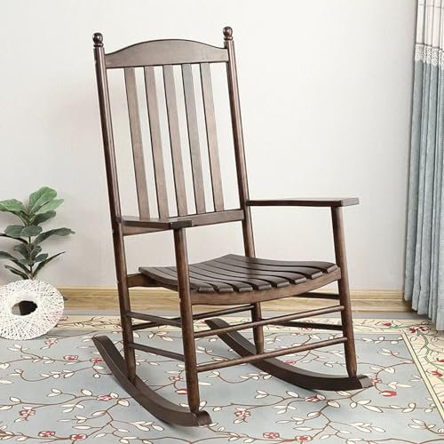 Alle Massivholz Schaukelstuhl Sessel Wohnzimmer Mit Bequemer Rückenlehne Relaxsessel Amerikanische Nordische Balkon-Terrassenmöbel Relaxsessel Mit Liegefunktion Lesesessel 150 Kg ( Color : Brown )