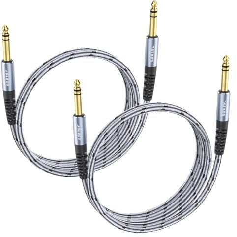 JOLGOO 1/4 Inch TRS Instrument Cable 2-Pack, Quarter inch Audio Cable, 6.35 Balanced Interconnect Line for Electric Guitar, Bass, Keyboard, Mixer, Amplifier, Speaker, Electric Mandolin 1 m