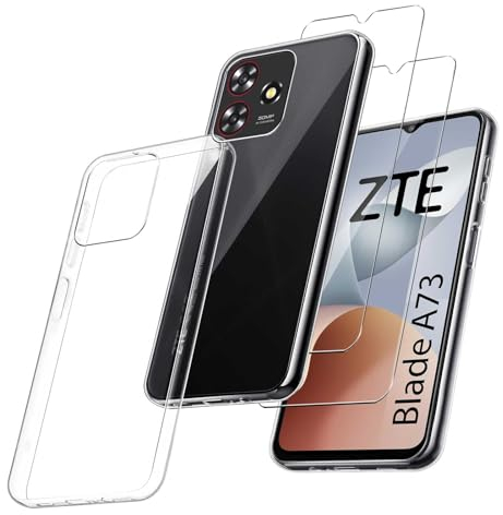 MIBZOR 3 in 1 Klar Hülle Kompatibel mit ZTE Blade A73 4G (6.6), 1 Handyhülle und 2 Stück Schutzglas Panzerglas, Durchsichtige Schutzhülle Weich Silikon Flexibel TPU Tasche Case