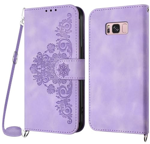 Netany Handykette Hülle für Samsung Galaxy S8, Handyhülle für Samsung S8 Hülle mit Kette Klappbar, PU Leder Necklace Klapphülle und Umhängeband Lanyard Flip Stoßfest Schutzhülle mit Band (Lila)