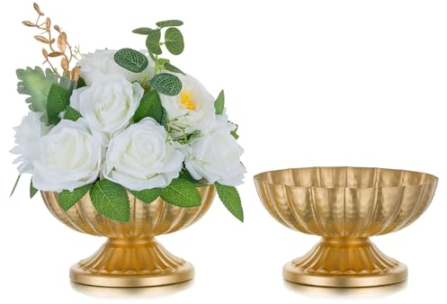 Inweder Metal Flower Vase for Table Centrepiece: 2 Pcs Vintage Gold Wedding Flower Arrangement Pot Vase for Flowers Small Plant Pot Planter Bowl for Party Event Anniversary Home Decor