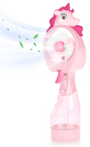QearFun Unicorn Handheld Misting Fan with Water Spray,Personal Fan with Battery Operated,Portable Kids Fan for Girls, Cute Fan with Mist to Keep Cool Off (Pink)