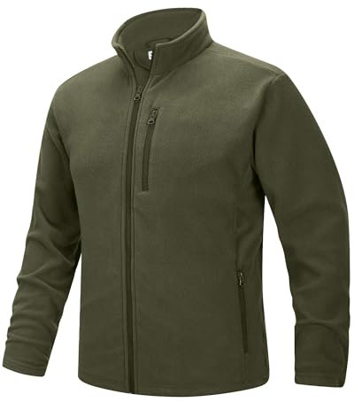 33,000ft Herren Fleecejacke Stehkragen Warm Jacke Männer Leichte Strickjacke Übergangsjacke Outdoor Sweatjacke für Wandern Laufen Freizeit Olivgrün M