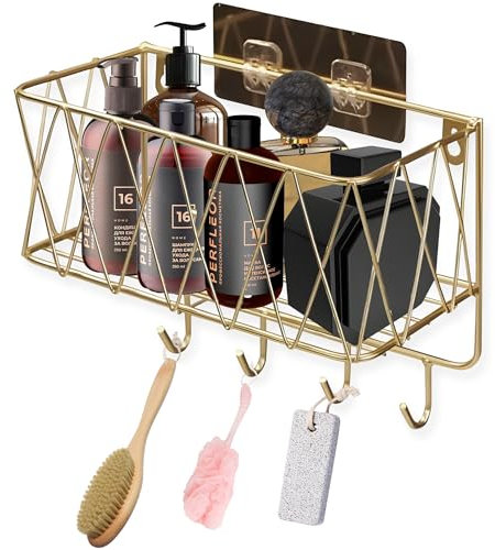 Bathroom Storage, Shower Caddy, Bathroom Accessory, Kitchen accessories, Corner shelf, Storage, Gold shelves, Self adhesive