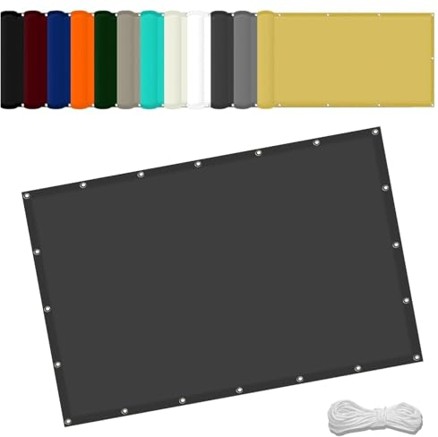 Markisenstoffe Meterware 1.8 x 2 m Wasserdicht Balkon Sichtschutz Reißfest UV-Schutz nach Mass Polyestergewebe Mit Seil Sonnensegel Sonnenschutz für Camping Schwimmbad, Dunkelgrau