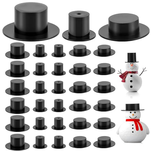 GUOYIHUA 100 stück Mini Zylinder Hut zum Basteln, Schwarzer Zylinder zum Basteln aus Kunststoff, 3 Größen Mini Mützen zum Basteln, Mini Hut Bastelbedarf für Schneemann Dekoration Weihnachtsfeier