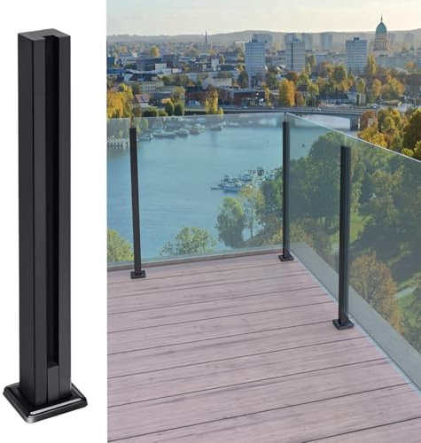 FINEUNAN Glasgeländerpfosten aus Edelstahl 304 – Geländerpfosten mit Schwarzem Spray – Rostbeständigkeit für Veranda, Balkon, Pool, Garten, Innen- und Außenbereich (Einzel Schlitz, 85cm Höhe)