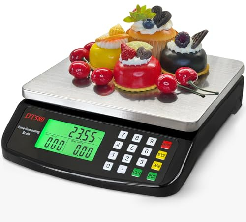 Large Digital Kitchen Scale 40kg/88lb Stainless Steel Price Computing Scale Counting Scale Deli Scale with LCD Display for Baking Bread Cooking Meat Prep Parts and Coins Adapter Included (Black)