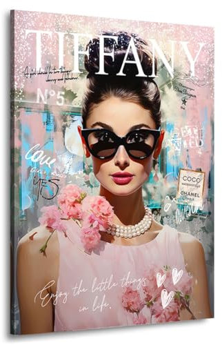 Kunstgestalten24 | Audrey Hepburn Tiffany Pop Art Leinwand-Bild | Leinwandbild mit Echtholz-Keilrahmen | Wandbild Gemälde Kunst Art | Hochwertige Kunstdrucke | XXL Bilder auf Leinwand | 30x40x2cm