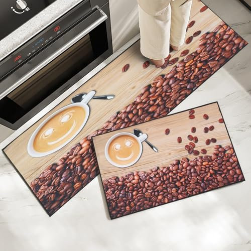 7VSTOHS Juego de Alfombras de Cocina Antideslizantes de 2 Piezas, Tapete Cocina Antideslizante Resistente al Aceite, Adecuado para Cocina, Baño, Sala de Estar, 43x75 + 43x120 cm