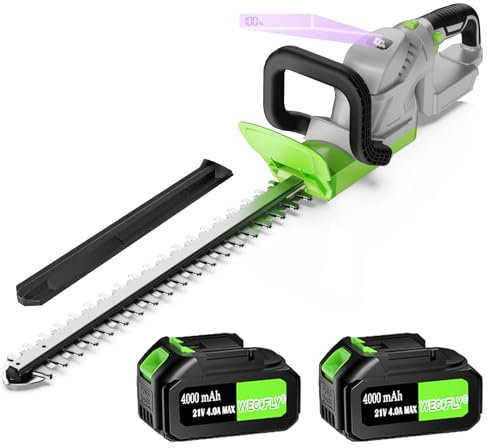 WeGofly Akku-Heckenschere, (55 cm Schnittlänge, 17 mm Messerabstand), 21V 2x2.0Ah Batterien und Ladegeräte Heckenschere Elektrisch, Mit Leistungsanzeige, um 90 Grad drehbarer Griff