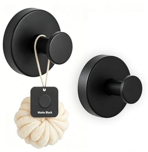BIRDDIE 2 Pack Suction Cup Hooks,Matte Black SUS304 Stainless Steel,No Drill Removable Rustproof Towel Hooks for Bathroom Shower Kitchen Glass Tile (Matte Black*2 Round)