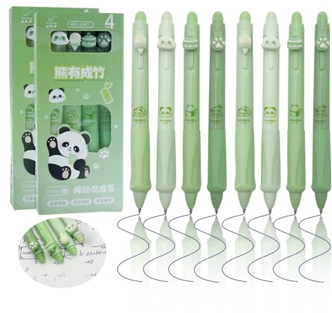 SHENSAIGO 8 Stück Panda Radierbarer Kugelschreiber, 0.5mm Radierbare Stifte, Blau Kugelschreiber Radierbarer Tintenroller, Kugelschreibers Radierbar Gelstifte für Studenten Geschenk Schul Bürobedarf