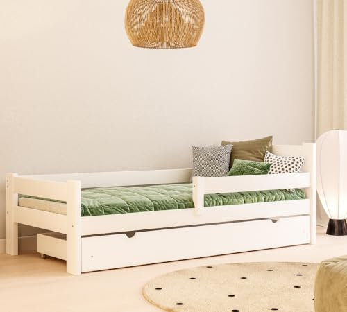YOUKO Kinderbett 190x80 aus Kiefernholz - Montessori Bett Schlichten Stil - Kinder Bett für Jungen und Mädchen - Kinderbett mit rausfallschutz