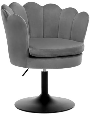 WOLTU Sedia da Trucco, Sgabello Cucina, Poltrona con Seduta a Forma di Fiore, Sedia Girevole a 360°, Sgabello in Velluto per Camera da Letto, Soggiorno, Altezza Regolabile 43-55 cm, Grigio scuro