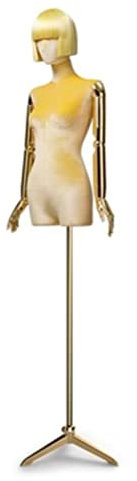 WDCDYQDH Nähpuppe aus Samt, weibliche Schaufensterpuppe, halblanger Torso mit bunter Perücke, höhenverstellbare Schneiderpuppe (Farbe: Blau) (Gelb)